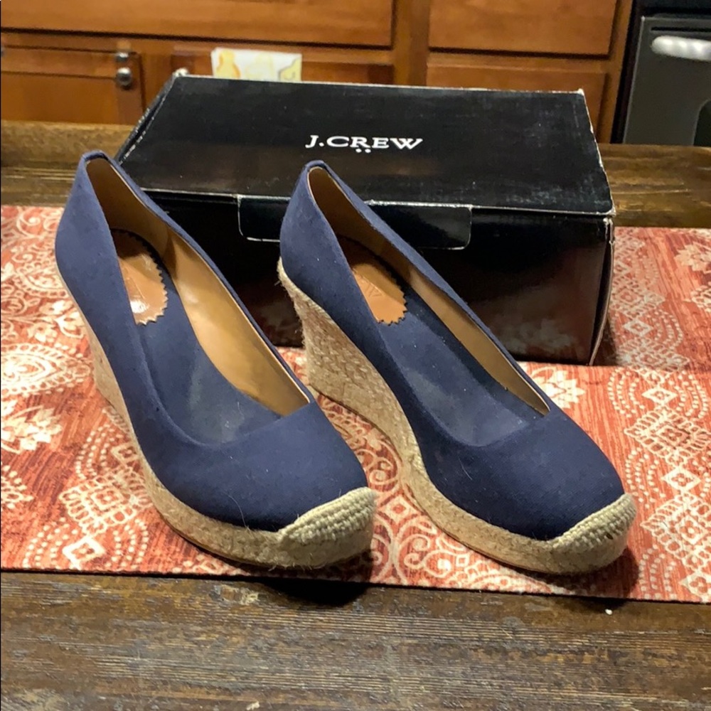 J Crew navy canvas espadrille wedges 7.5